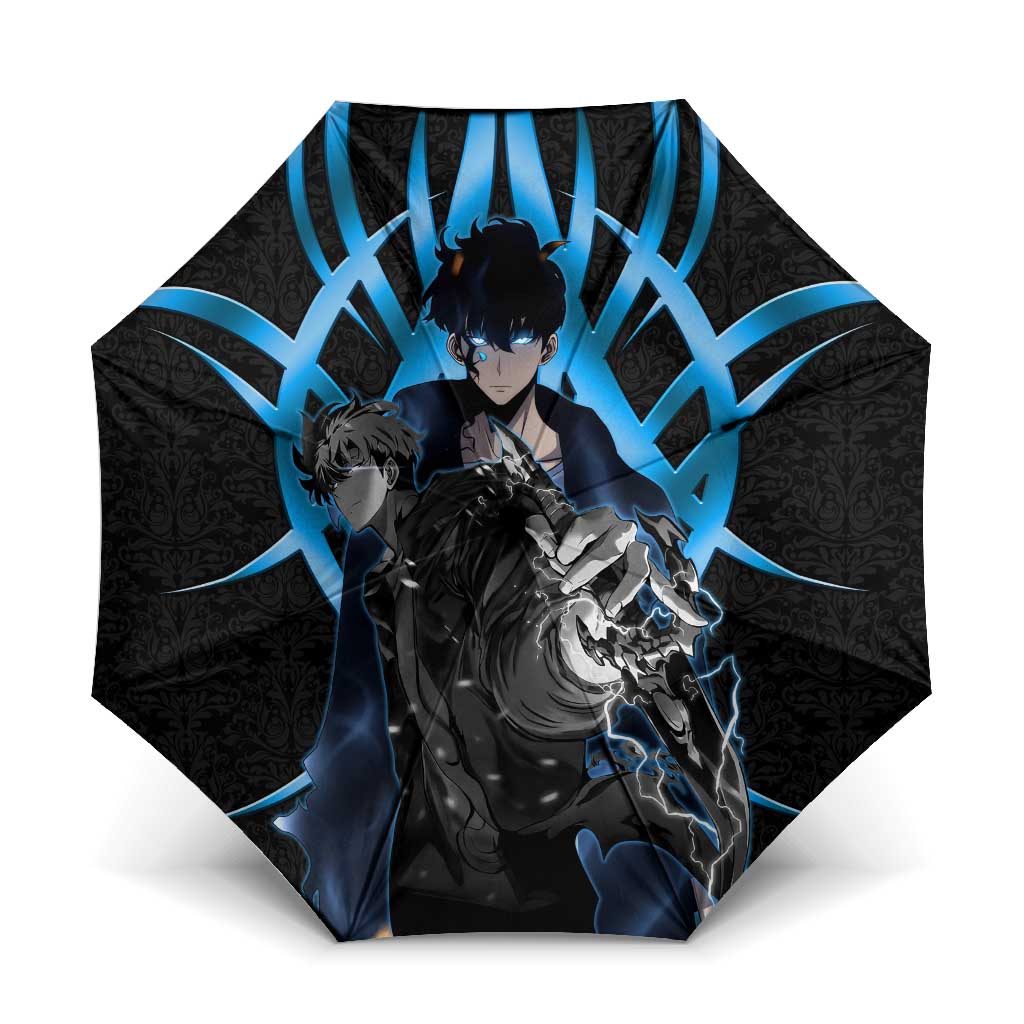 Sung Jin Woo Solo Leveling Umbrella Neon Shadowcore Anime Style