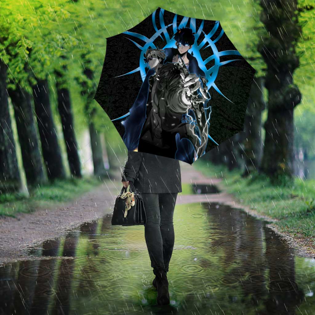 Sung Jin Woo Solo Leveling Umbrella Neon Shadowcore Anime Style