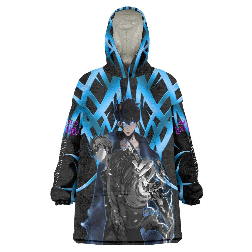 Sung Jin Woo Solo Leveling Wearable Blanket Hoodie Neon Shadowcore Anime Style