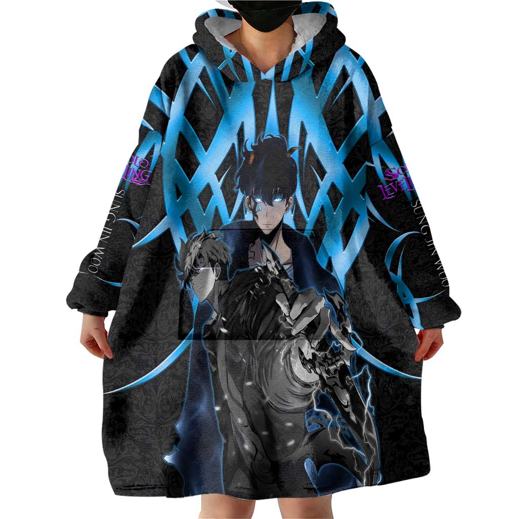Sung Jin Woo Solo Leveling Wearable Blanket Hoodie Neon Shadowcore Anime Style