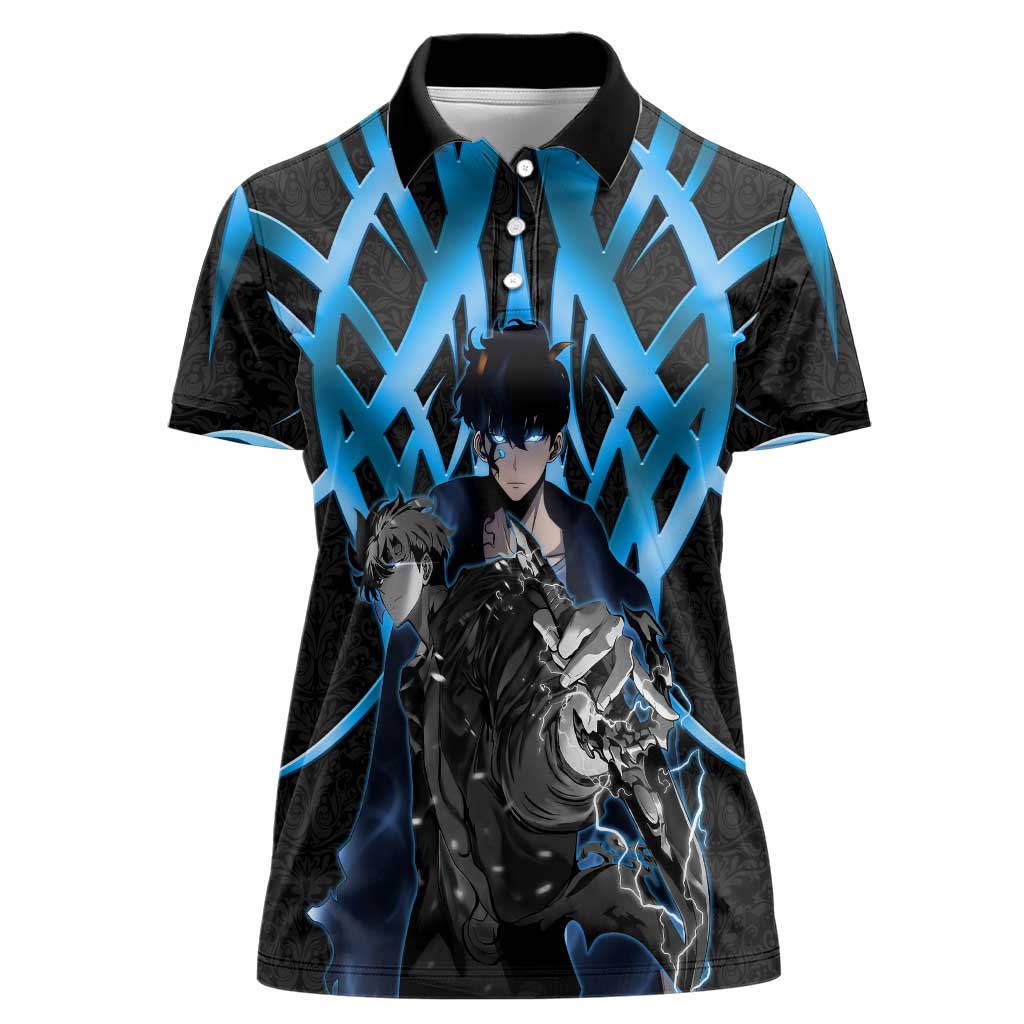 Sung Jin Woo Solo Leveling Women Polo Shirt Neon Shadowcore Anime Style
