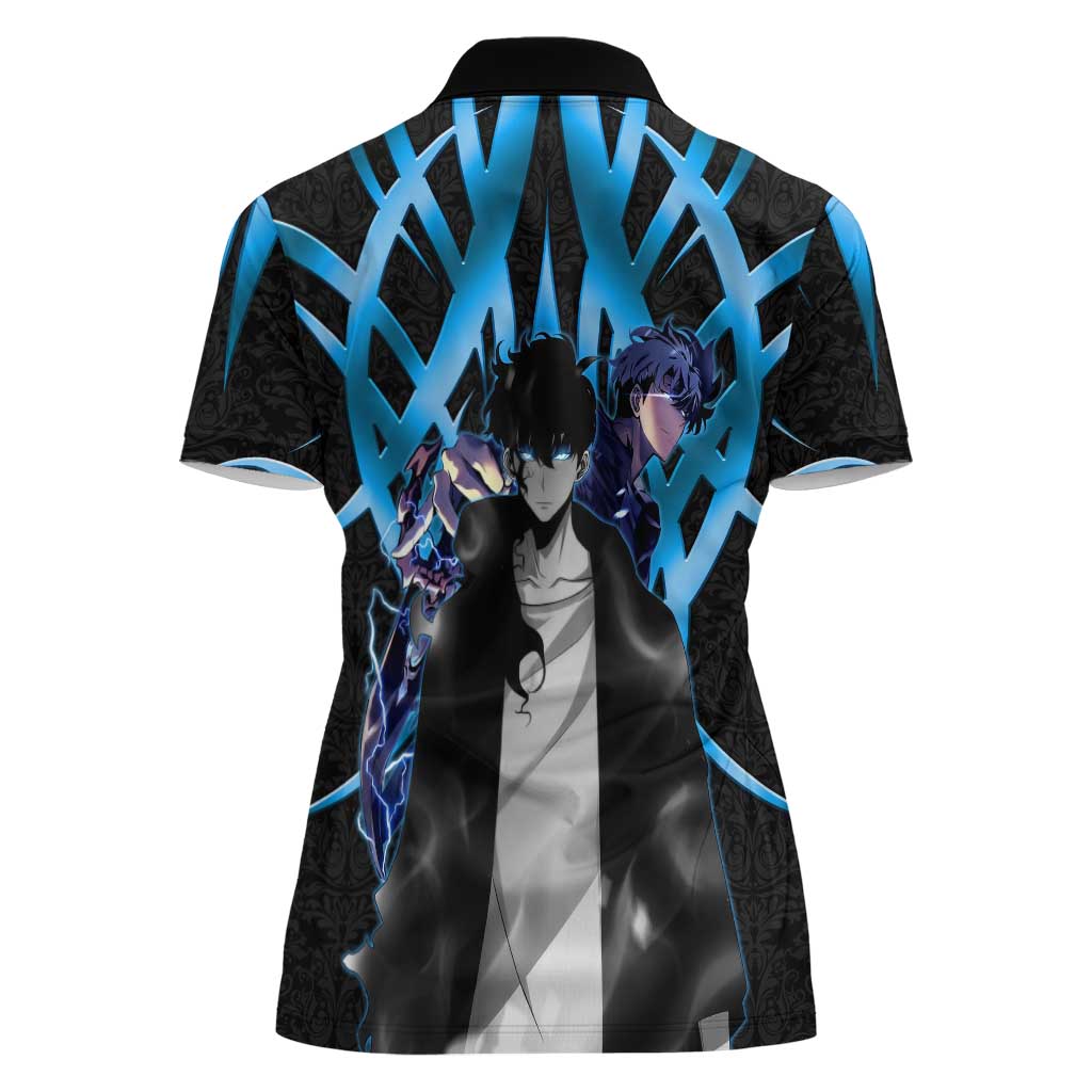 Sung Jin Woo Solo Leveling Women Polo Shirt Neon Shadowcore Anime Style