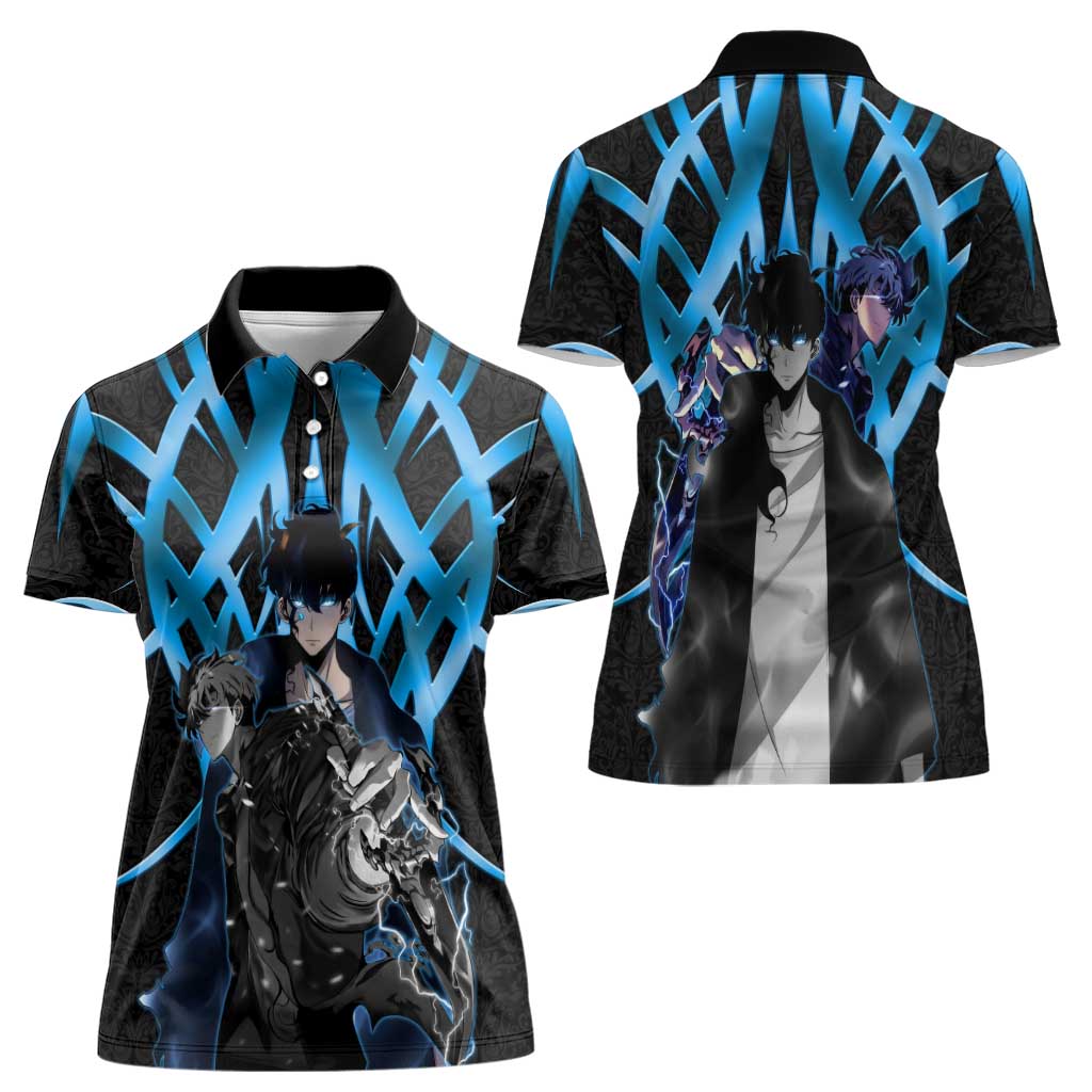 Sung Jin Woo Solo Leveling Women Polo Shirt Neon Shadowcore Anime Style