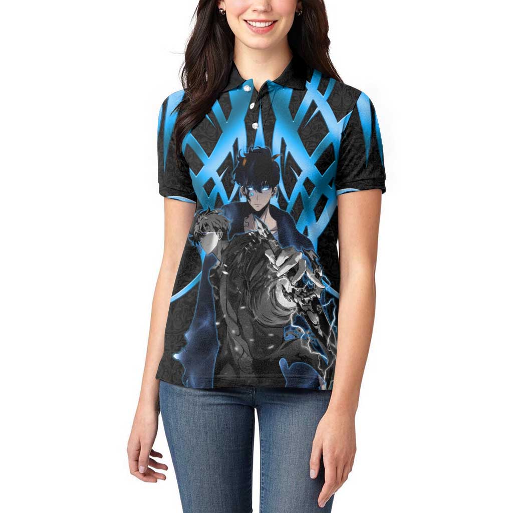 Sung Jin Woo Solo Leveling Women Polo Shirt Neon Shadowcore Anime Style