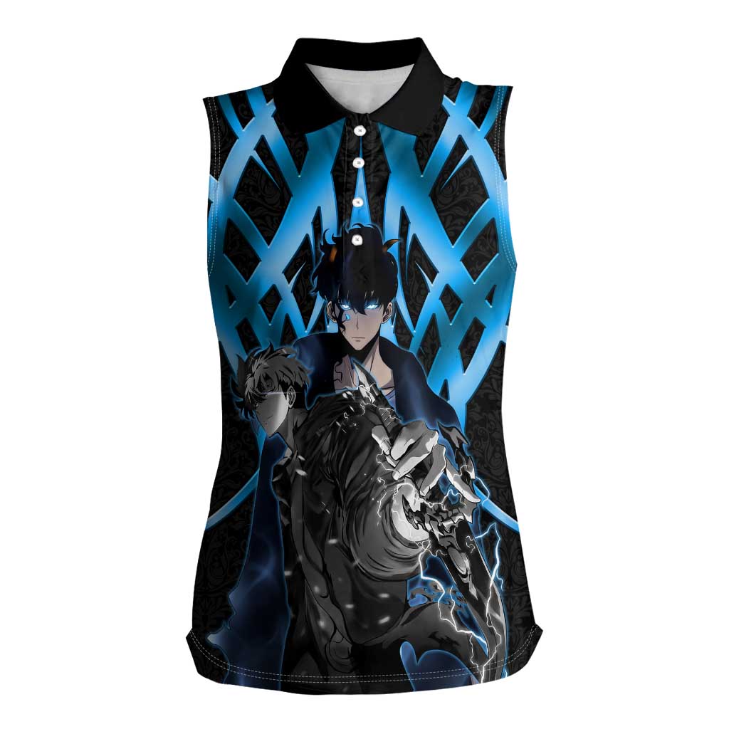 Sung Jin Woo Solo Leveling Women Sleeveless Polo Shirt Neon Shadowcore Anime Style