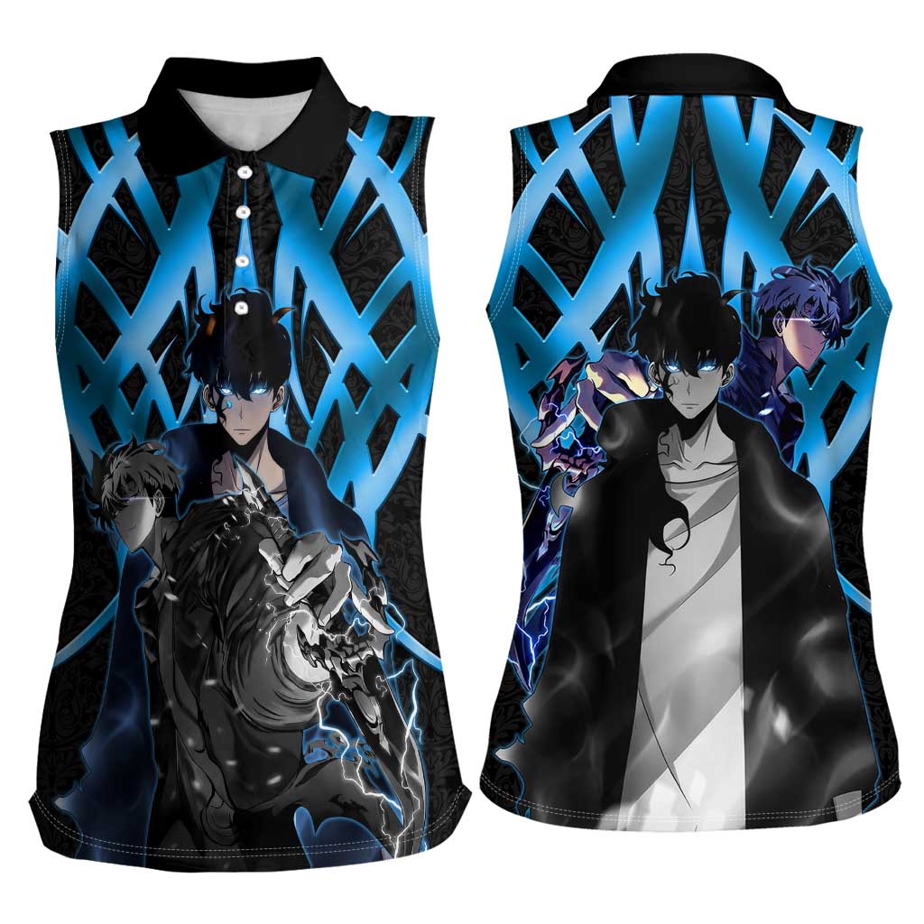 Sung Jin Woo Solo Leveling Women Sleeveless Polo Shirt Neon Shadowcore Anime Style