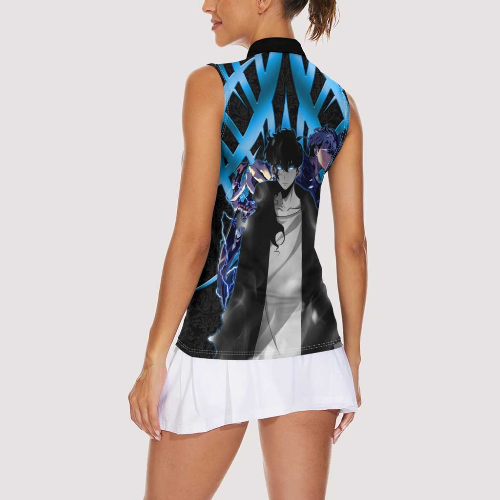 Sung Jin Woo Solo Leveling Women Sleeveless Polo Shirt Neon Shadowcore Anime Style