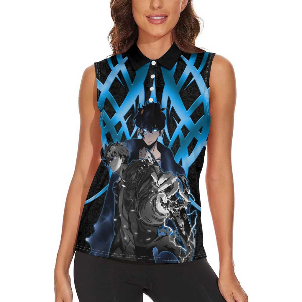 Sung Jin Woo Solo Leveling Women Sleeveless Polo Shirt Neon Shadowcore Anime Style