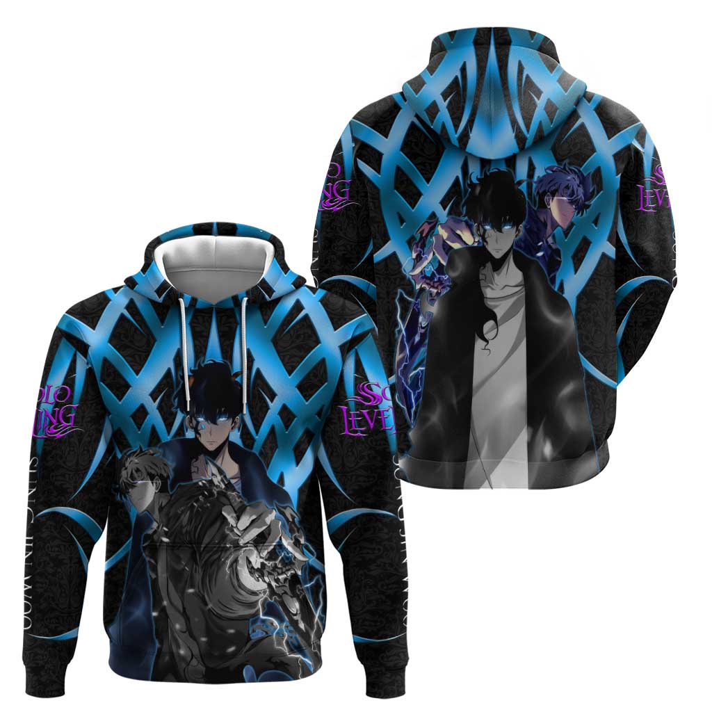 Sung Jin Woo Solo Leveling Zip Hoodie Neon Shadowcore Anime Style