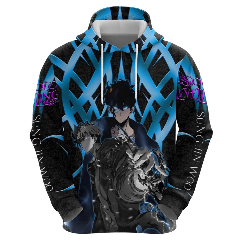 Sung Jin Woo Solo Leveling Zip Hoodie Neon Shadowcore Anime Style