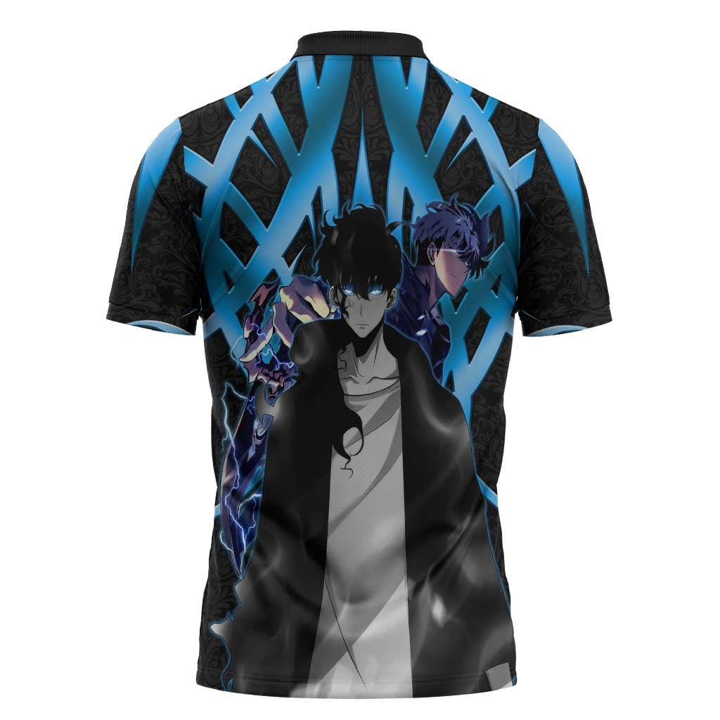 Sung Jin Woo Solo Leveling Zipper Polo Shirt Neon Shadowcore Anime Style