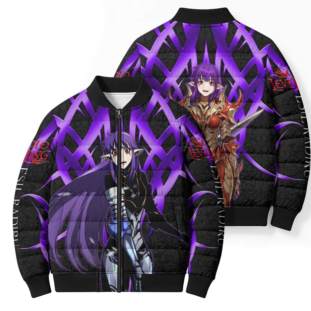 Esil Radiru Solo Leveling Bomber Puffer Jacket Cyber Gothic Anime Style