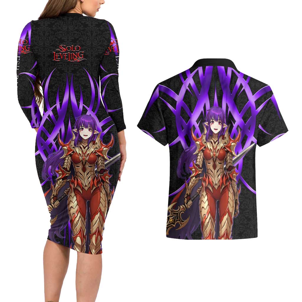 Esil Radiru Solo Leveling Couples Matching Long Sleeve Bodycon Dress and Hawaiian Shirt Cyber Gothic Anime Style