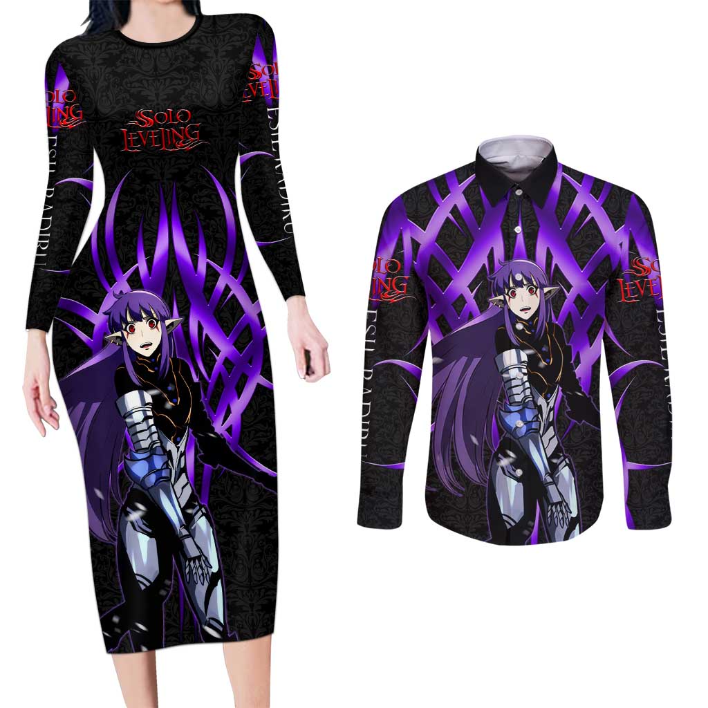 Esil Radiru Solo Leveling Couples Matching Long Sleeve Bodycon Dress and Long Sleeve Button Shirt Cyber Gothic Anime Style