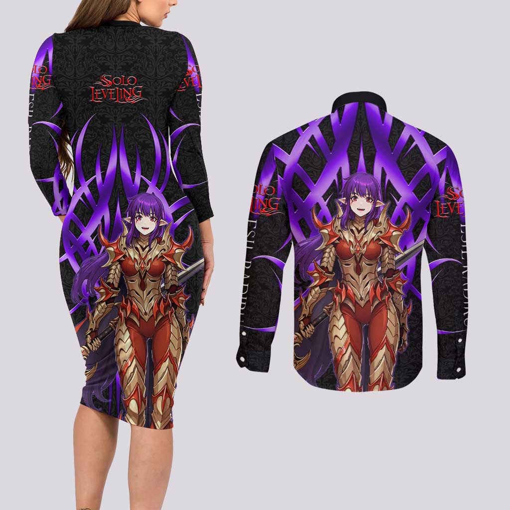 Esil Radiru Solo Leveling Couples Matching Long Sleeve Bodycon Dress and Long Sleeve Button Shirt Cyber Gothic Anime Style