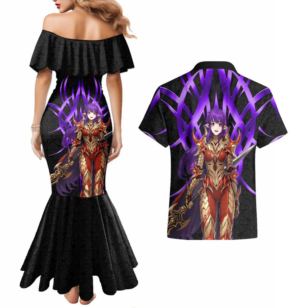 Esil Radiru Solo Leveling Couples Matching Mermaid Dress and Hawaiian Shirt Cyber Gothic Anime Style
