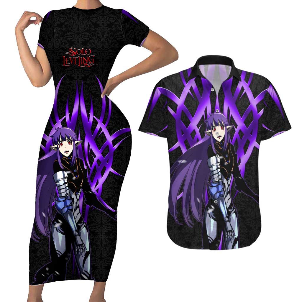 Esil Radiru Solo Leveling Couples Matching Short Sleeve Bodycon Dress and Hawaiian Shirt Cyber Gothic Anime Style