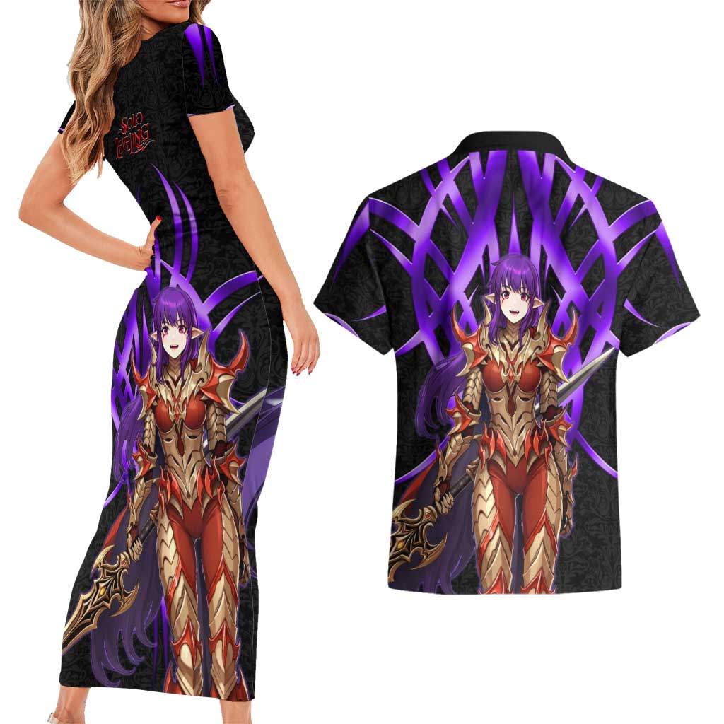Esil Radiru Solo Leveling Couples Matching Short Sleeve Bodycon Dress and Hawaiian Shirt Cyber Gothic Anime Style