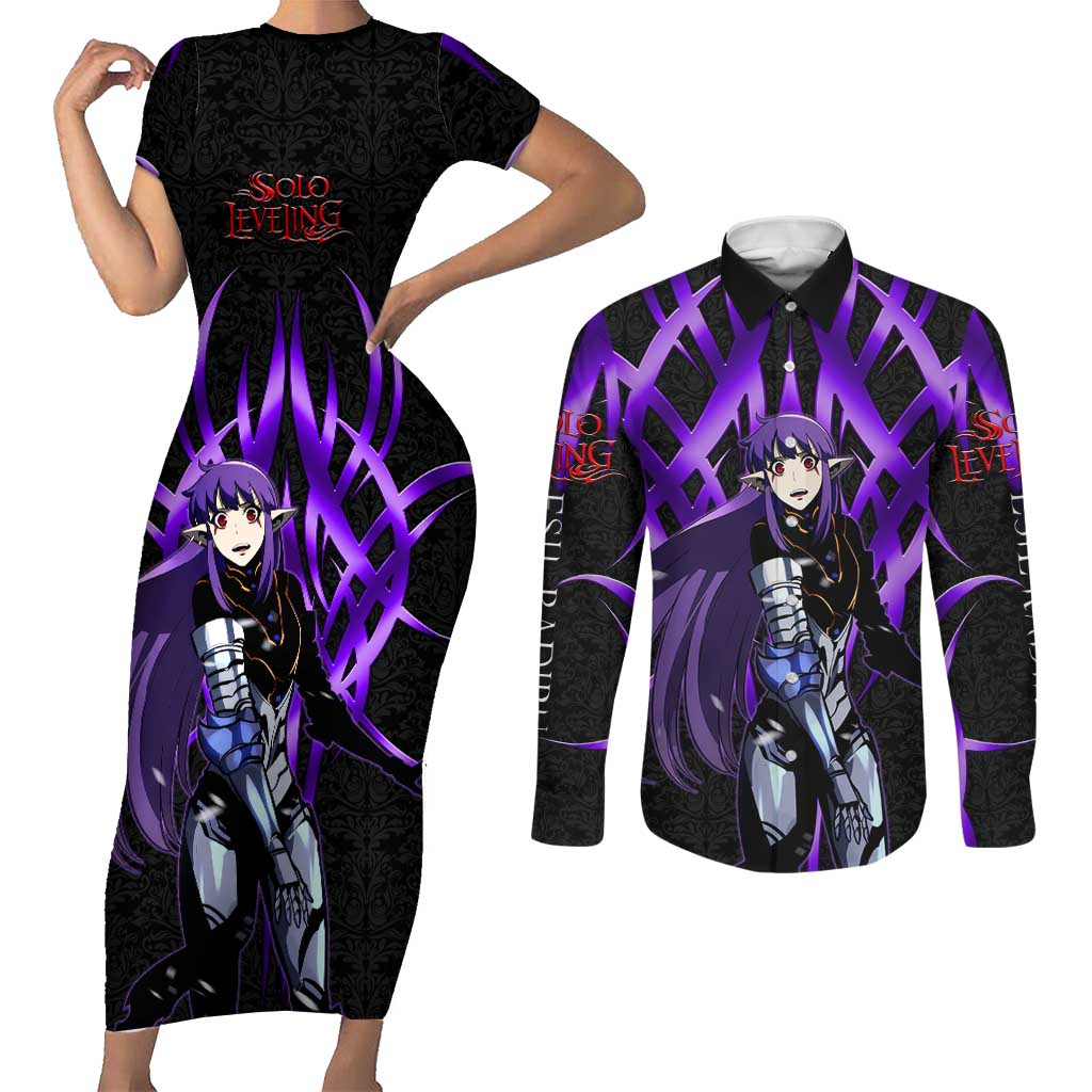 Esil Radiru Solo Leveling Couples Matching Short Sleeve Bodycon Dress and Long Sleeve Button Shirt Cyber Gothic Anime Style