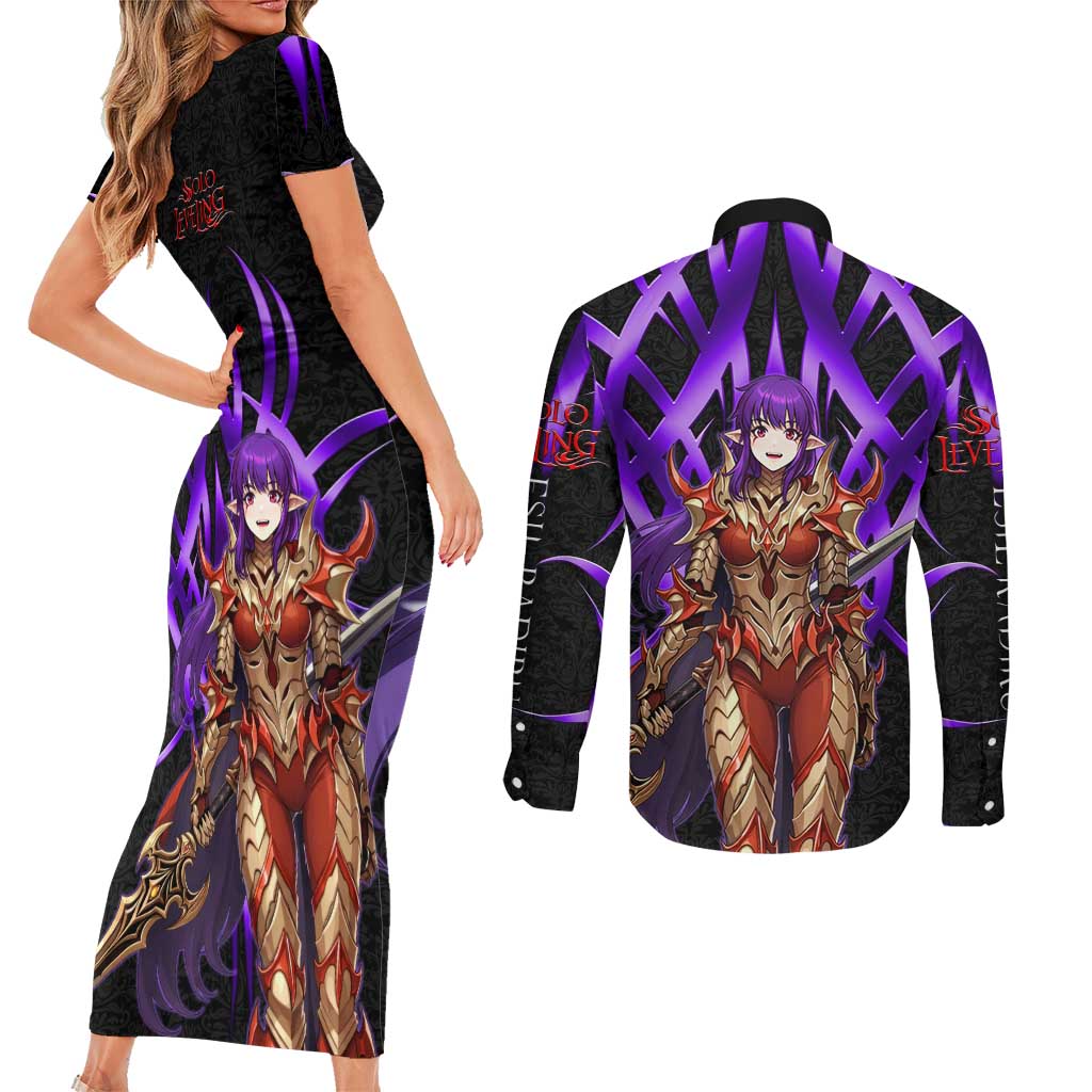 Esil Radiru Solo Leveling Couples Matching Short Sleeve Bodycon Dress and Long Sleeve Button Shirt Cyber Gothic Anime Style