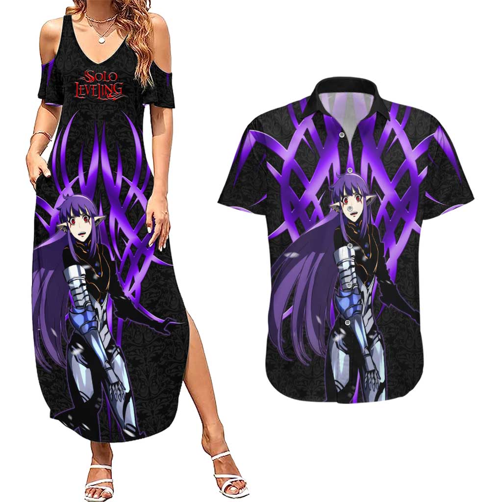 Esil Radiru Solo Leveling Couples Matching Summer Maxi Dress and Hawaiian Shirt Cyber Gothic Anime Style
