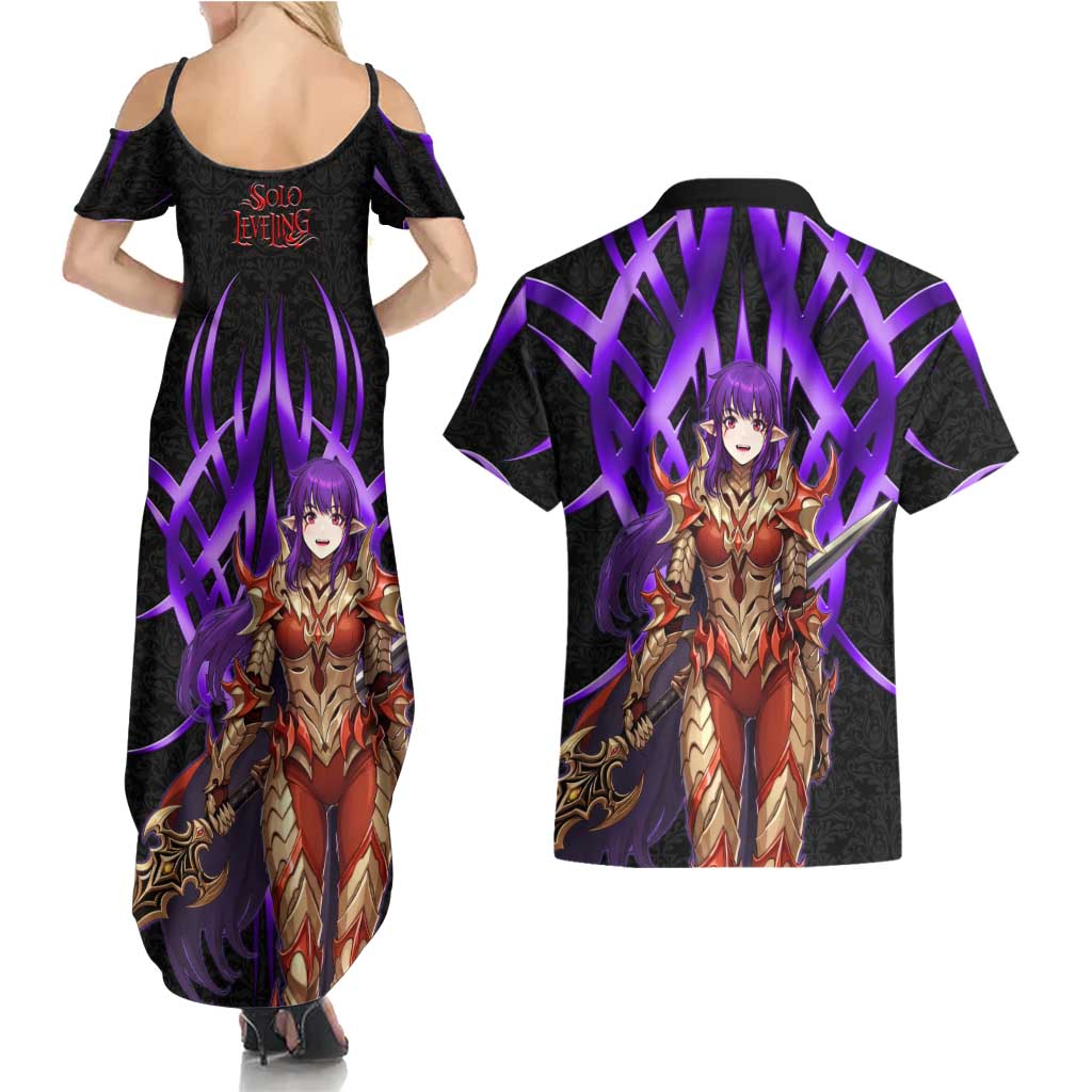 Esil Radiru Solo Leveling Couples Matching Summer Maxi Dress and Hawaiian Shirt Cyber Gothic Anime Style