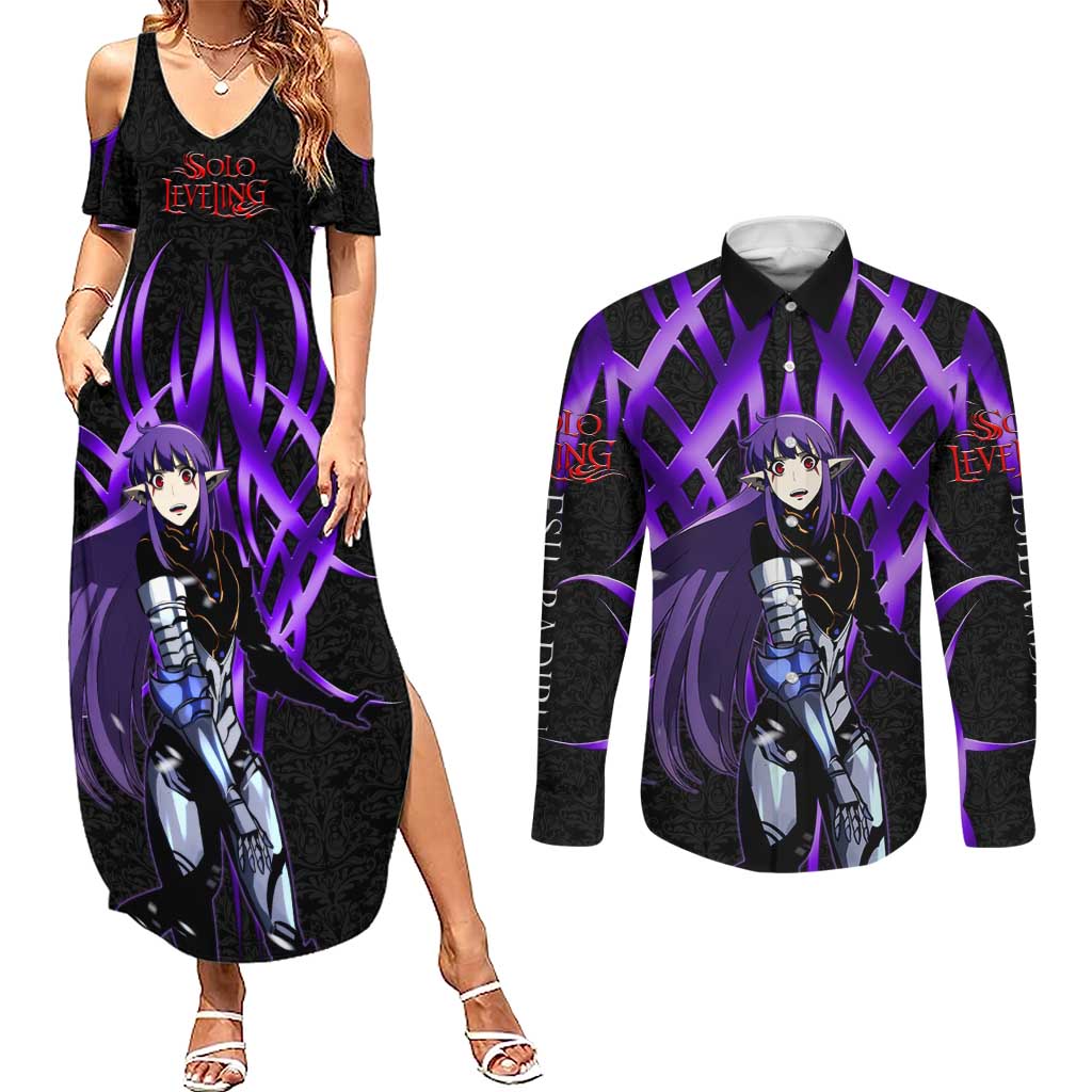 Esil Radiru Solo Leveling Couples Matching Summer Maxi Dress and Long Sleeve Button Shirt Cyber Gothic Anime Style