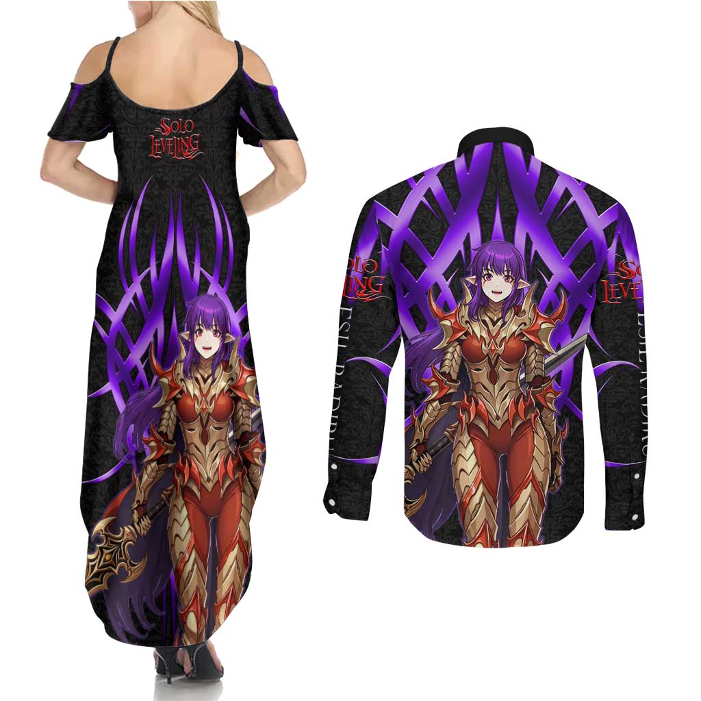 Esil Radiru Solo Leveling Couples Matching Summer Maxi Dress and Long Sleeve Button Shirt Cyber Gothic Anime Style