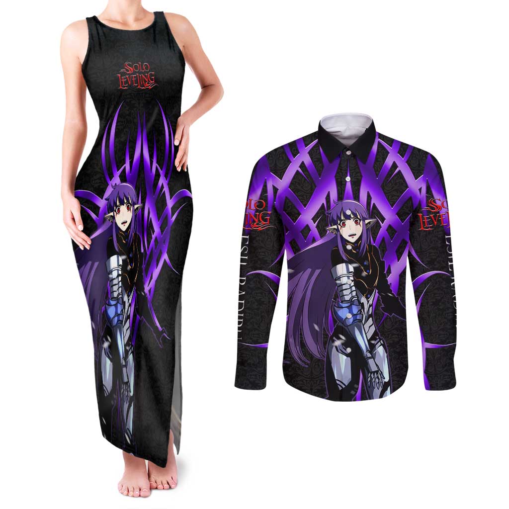 Esil Radiru Solo Leveling Couples Matching Tank Maxi Dress and Long Sleeve Button Shirt Cyber Gothic Anime Style