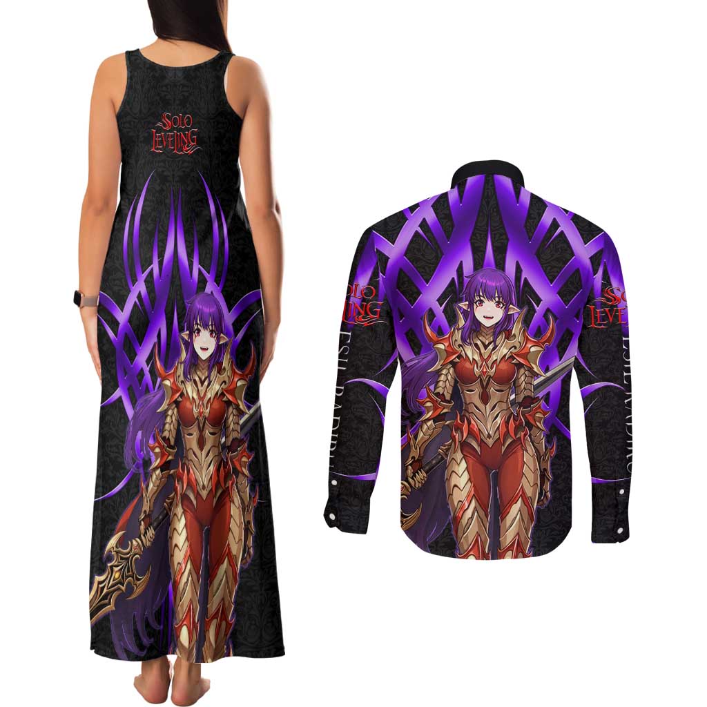 Esil Radiru Solo Leveling Couples Matching Tank Maxi Dress and Long Sleeve Button Shirt Cyber Gothic Anime Style