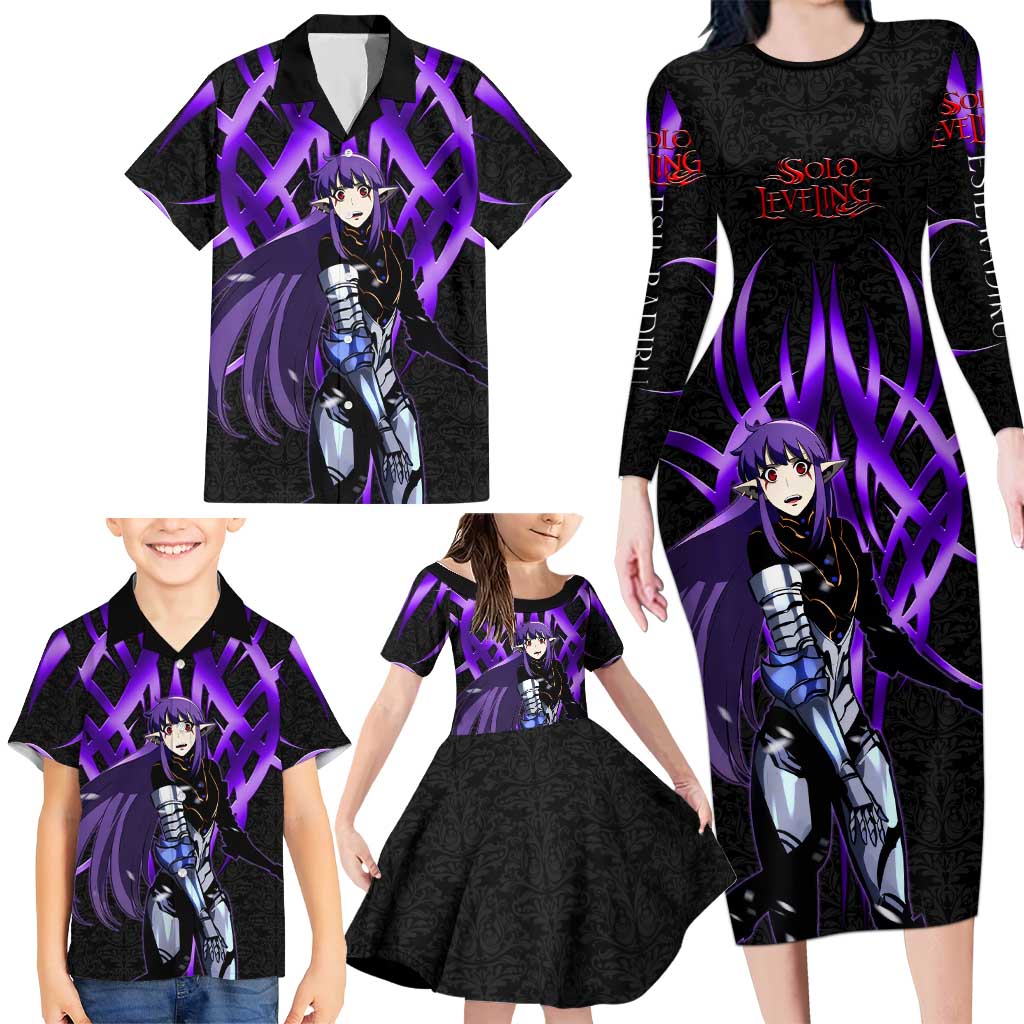 Esil Radiru Solo Leveling Family Matching Long Sleeve Bodycon Dress and Hawaiian Shirt Cyber Gothic Anime Style