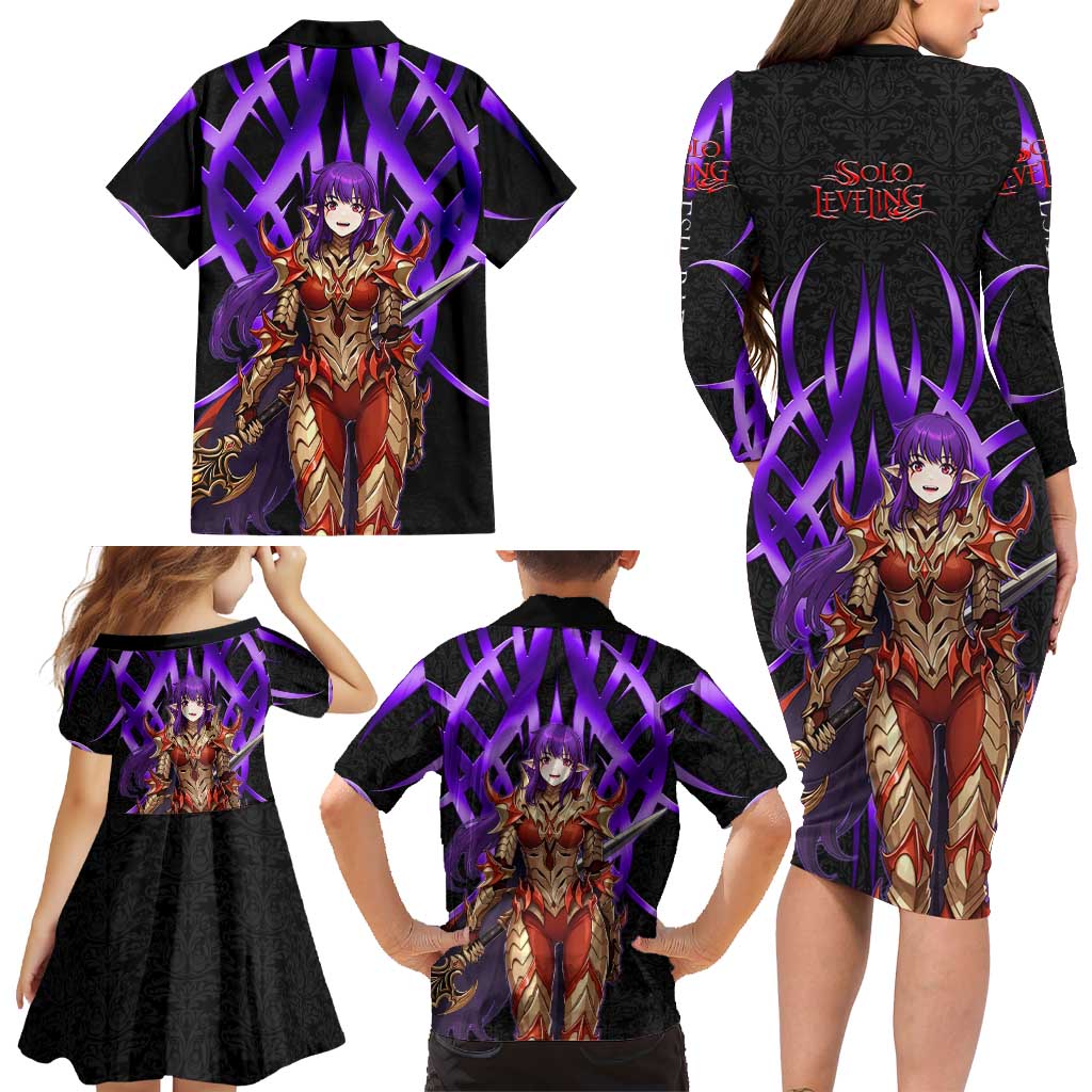 Esil Radiru Solo Leveling Family Matching Long Sleeve Bodycon Dress and Hawaiian Shirt Cyber Gothic Anime Style