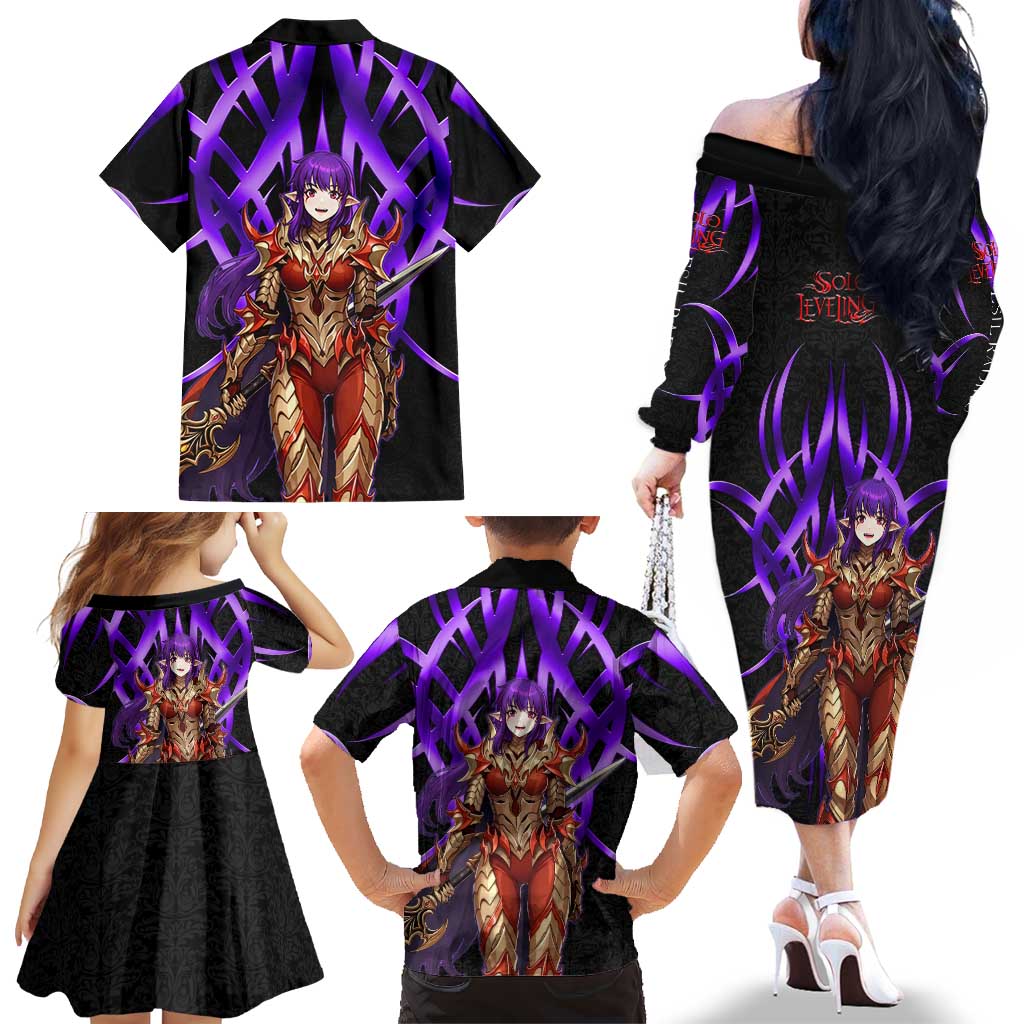 Esil Radiru Solo Leveling Family Matching Off The Shoulder Long Sleeve Dress and Hawaiian Shirt Cyber Gothic Anime Style