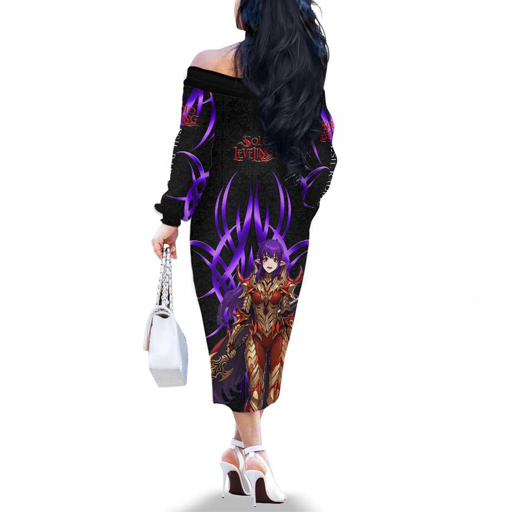 Esil Radiru Solo Leveling Family Matching Off The Shoulder Long Sleeve Dress and Hawaiian Shirt Cyber Gothic Anime Style