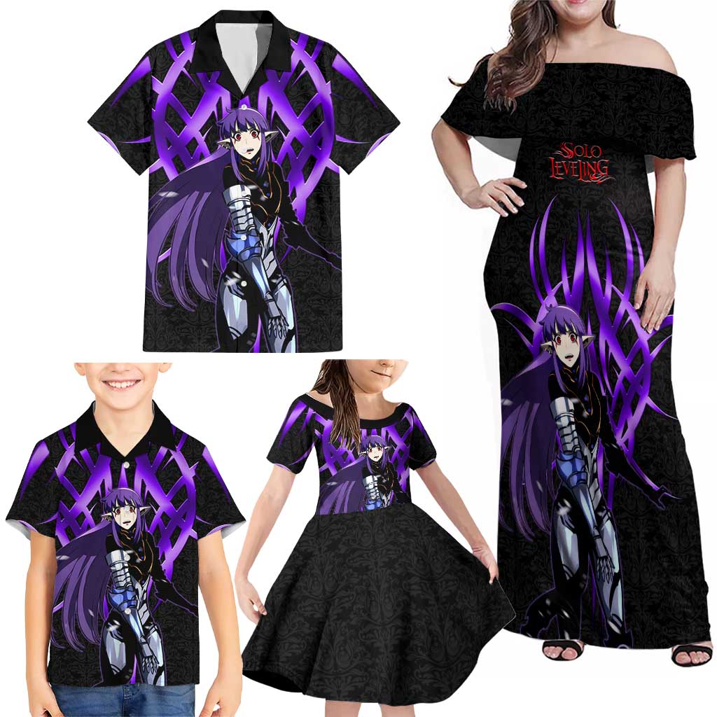 Esil Radiru Solo Leveling Family Matching Off Shoulder Maxi Dress and Hawaiian Shirt Cyber Gothic Anime Style