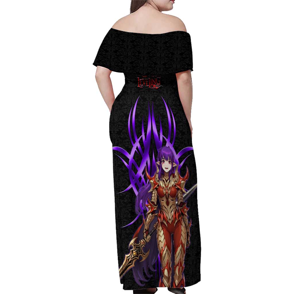 Esil Radiru Solo Leveling Family Matching Off Shoulder Maxi Dress and Hawaiian Shirt Cyber Gothic Anime Style