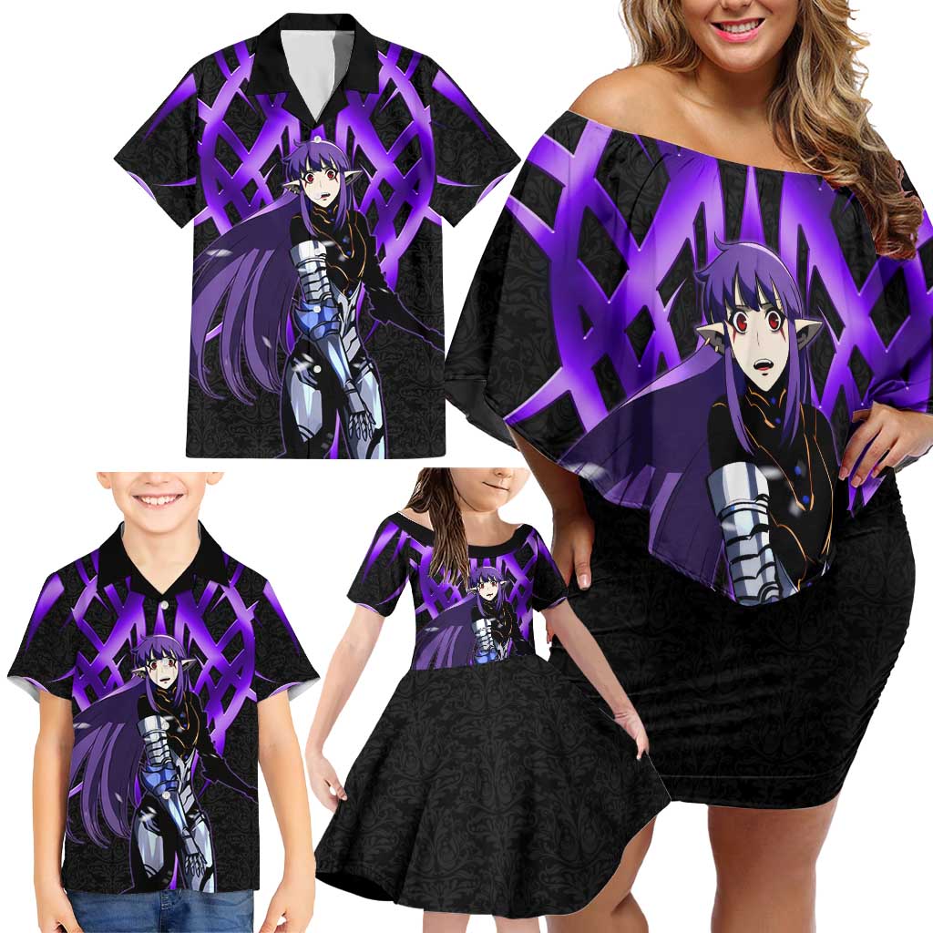 Esil Radiru Solo Leveling Family Matching Off Shoulder Short Dress and Hawaiian Shirt Cyber Gothic Anime Style
