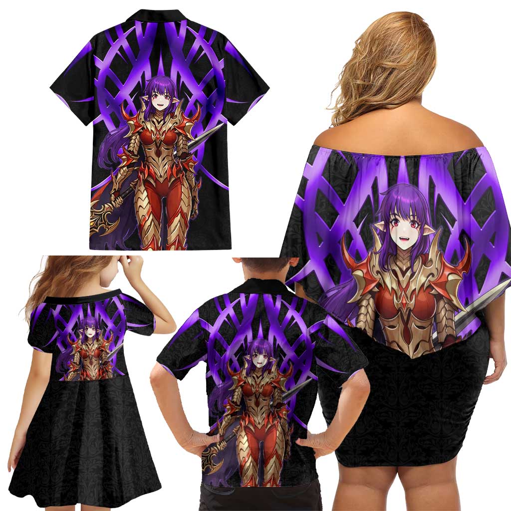 Esil Radiru Solo Leveling Family Matching Off Shoulder Short Dress and Hawaiian Shirt Cyber Gothic Anime Style