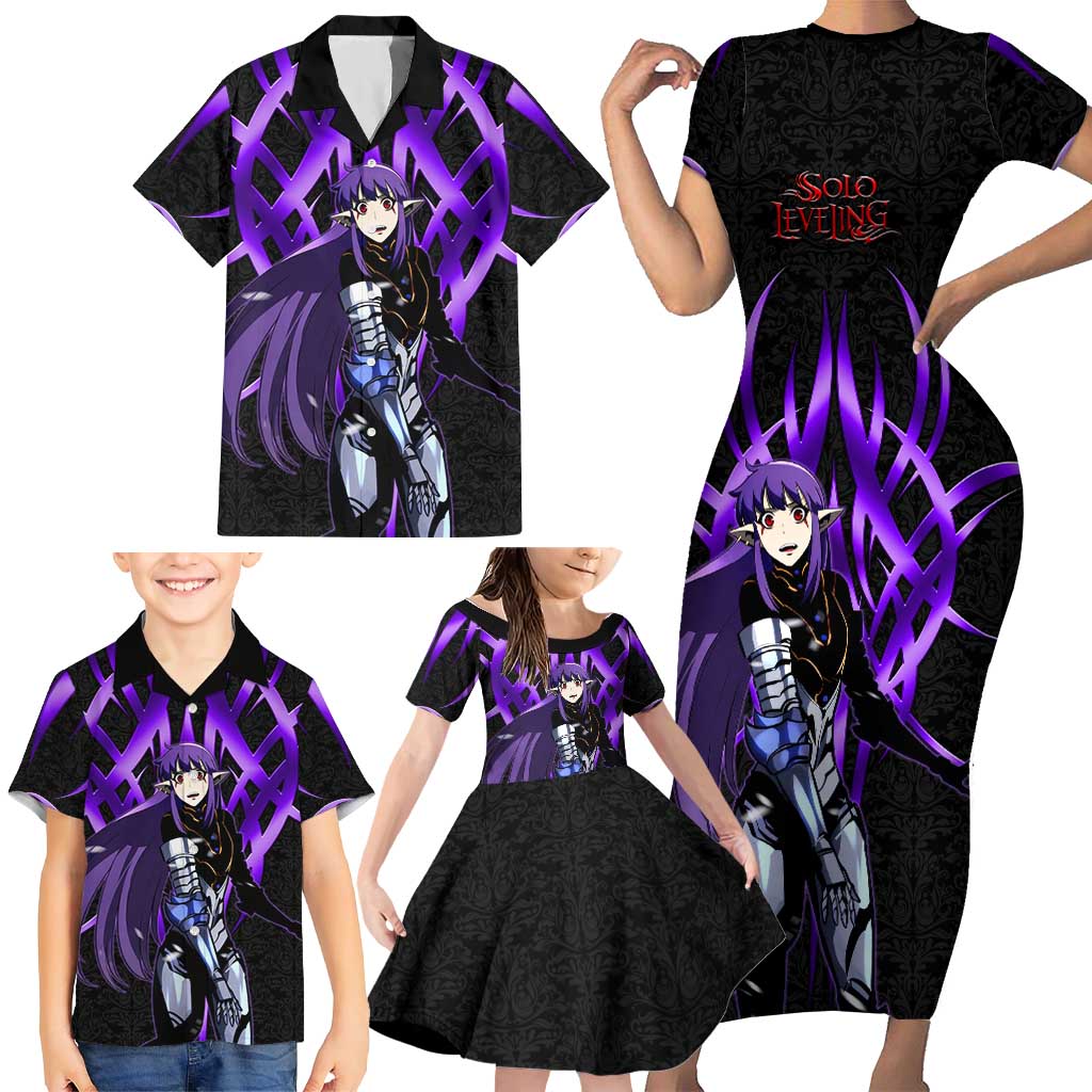 Esil Radiru Solo Leveling Family Matching Short Sleeve Bodycon Dress and Hawaiian Shirt Cyber Gothic Anime Style