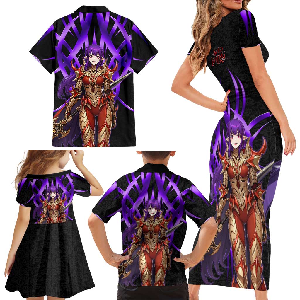 Esil Radiru Solo Leveling Family Matching Short Sleeve Bodycon Dress and Hawaiian Shirt Cyber Gothic Anime Style