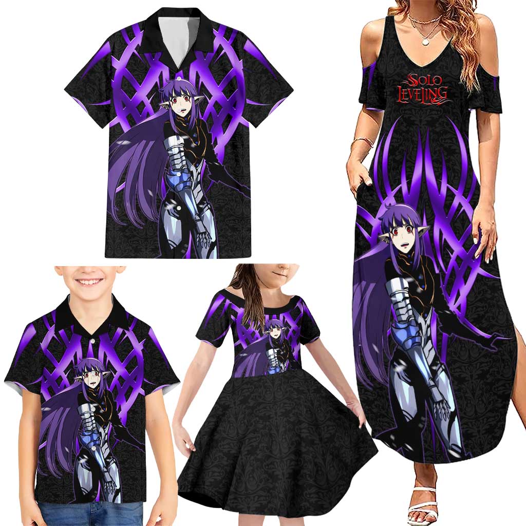 Esil Radiru Solo Leveling Family Matching Summer Maxi Dress and Hawaiian Shirt Cyber Gothic Anime Style