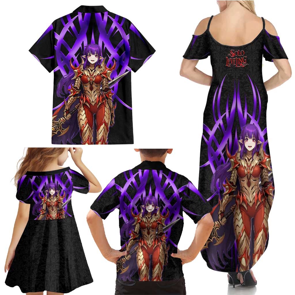 Esil Radiru Solo Leveling Family Matching Summer Maxi Dress and Hawaiian Shirt Cyber Gothic Anime Style