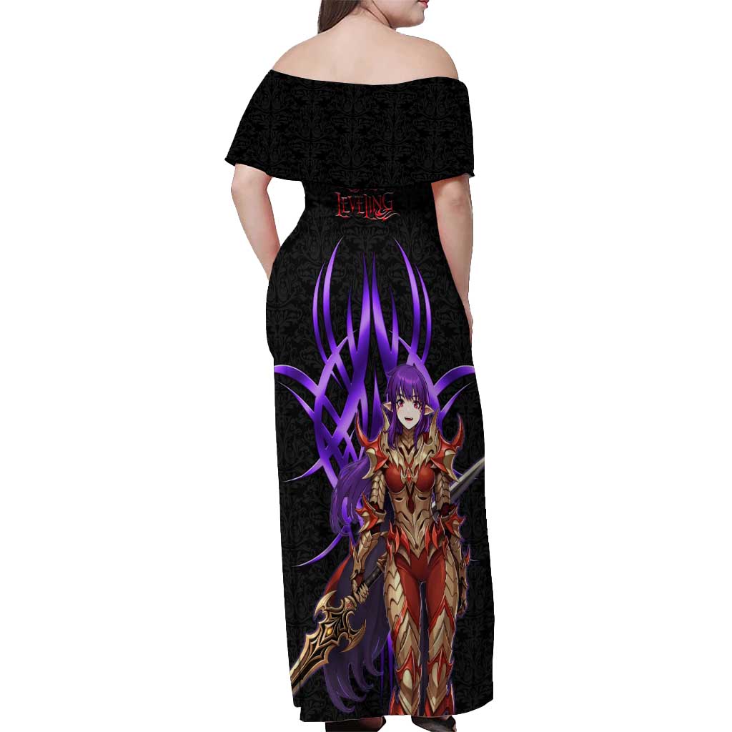 Esil Radiru Solo Leveling Off Shoulder Maxi Dress Cyber Gothic Anime Style