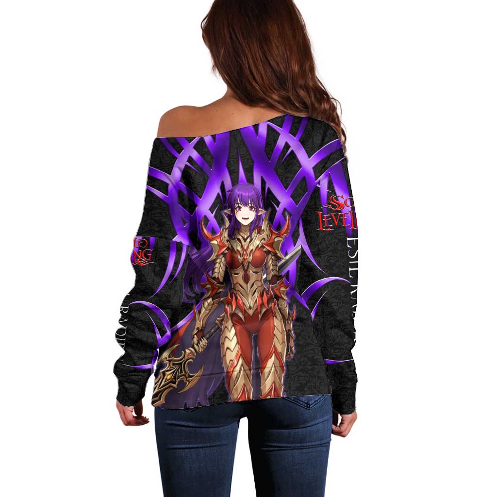 Esil Radiru Solo Leveling Off Shoulder Sweater Cyber Gothic Anime Style