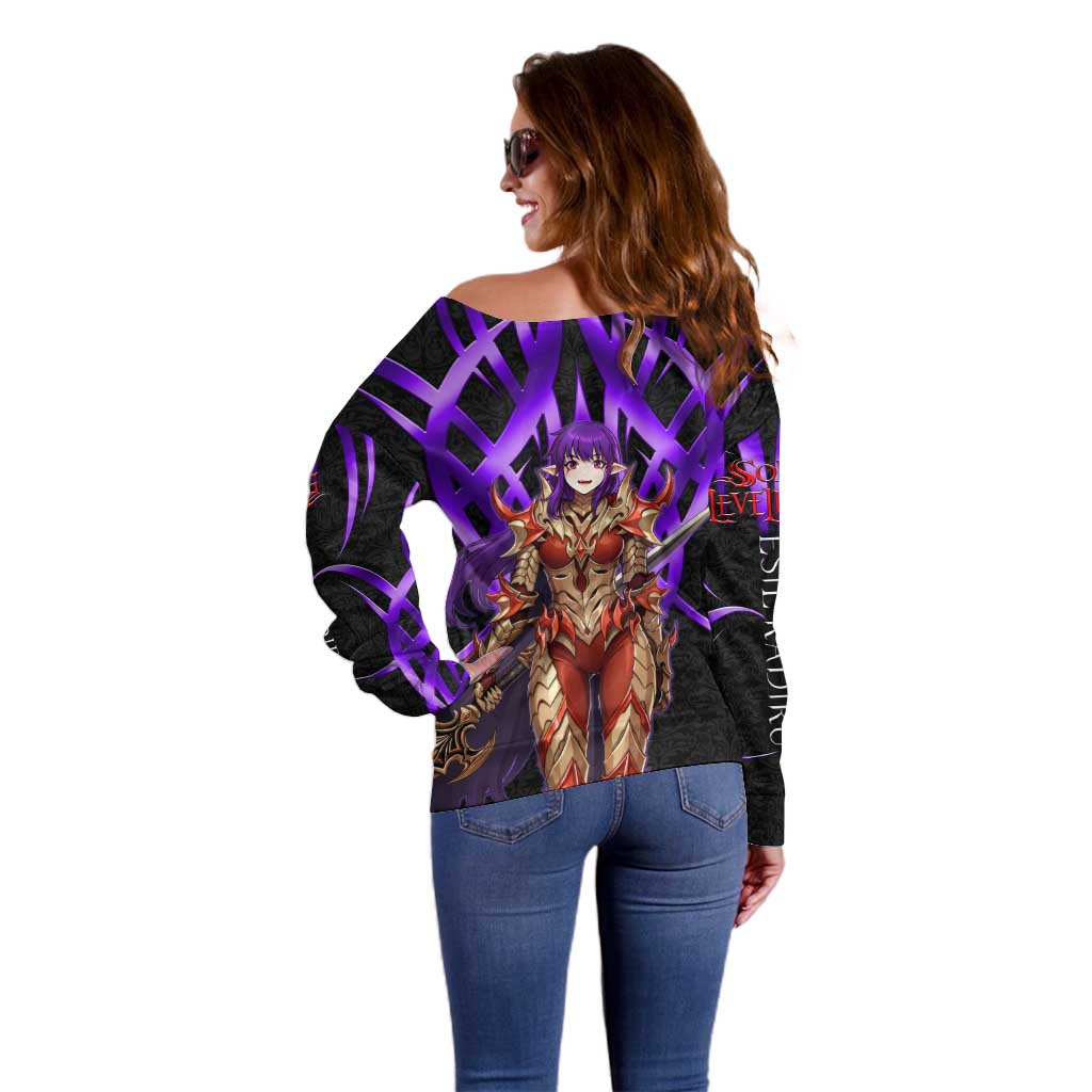 Esil Radiru Solo Leveling Off Shoulder Sweater Cyber Gothic Anime Style