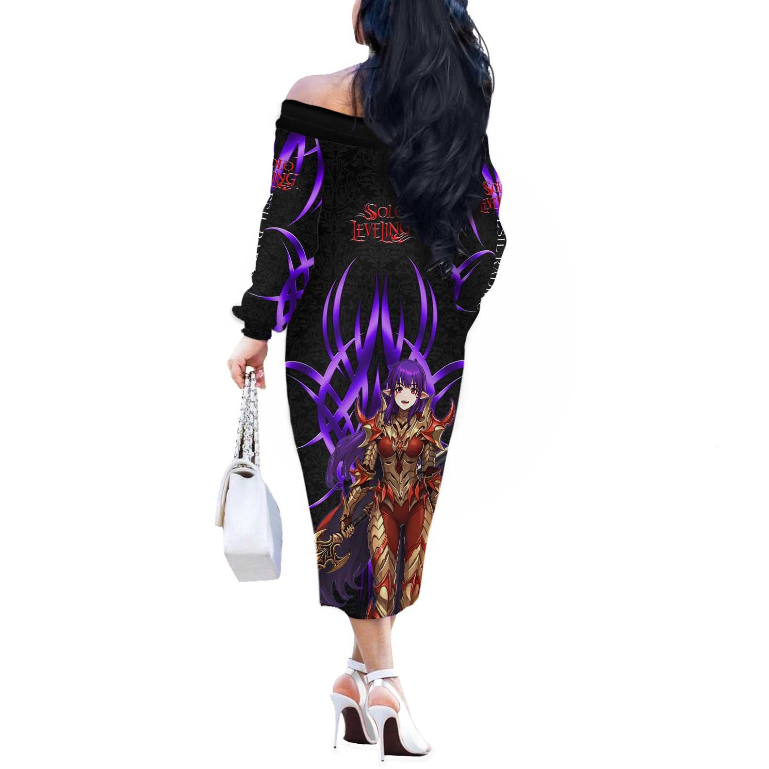 Esil Radiru Solo Leveling Off The Shoulder Long Sleeve Dress Cyber Gothic Anime Style