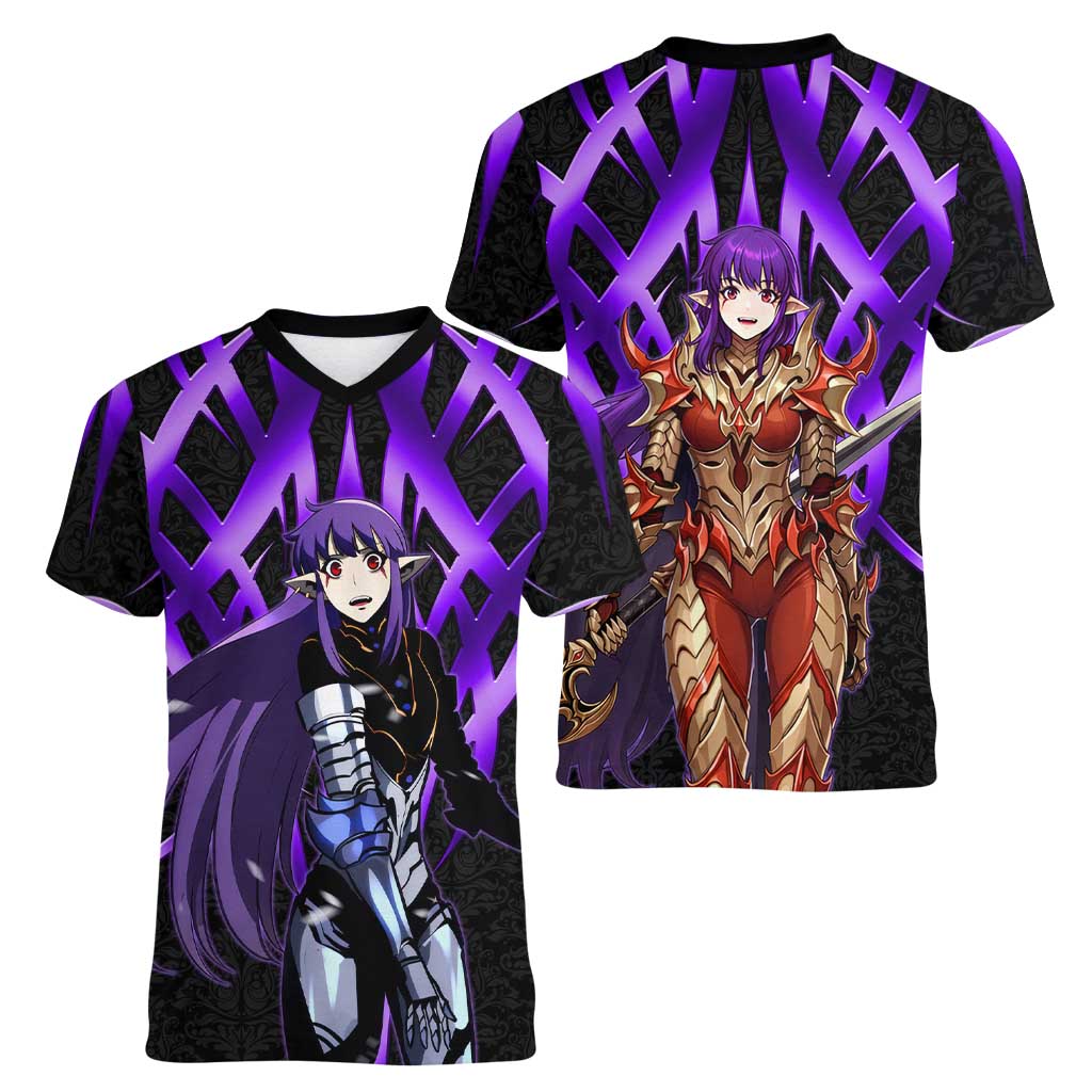 Esil Radiru Solo Leveling Women V-Neck T-Shirt Cyber Gothic Anime Style