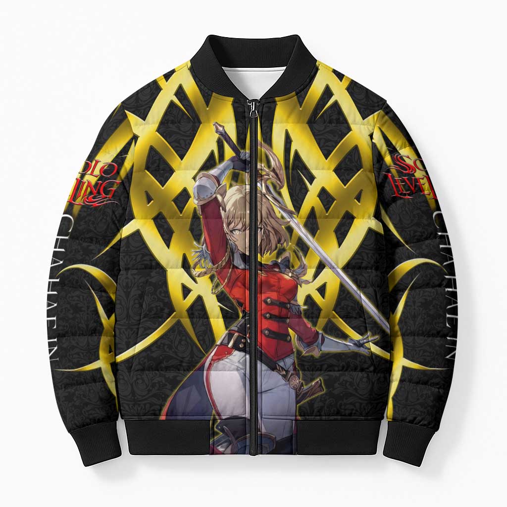 Cha Hae In Solo Leveling Bomber Puffer Jacket Golden Bladecore Anime Style