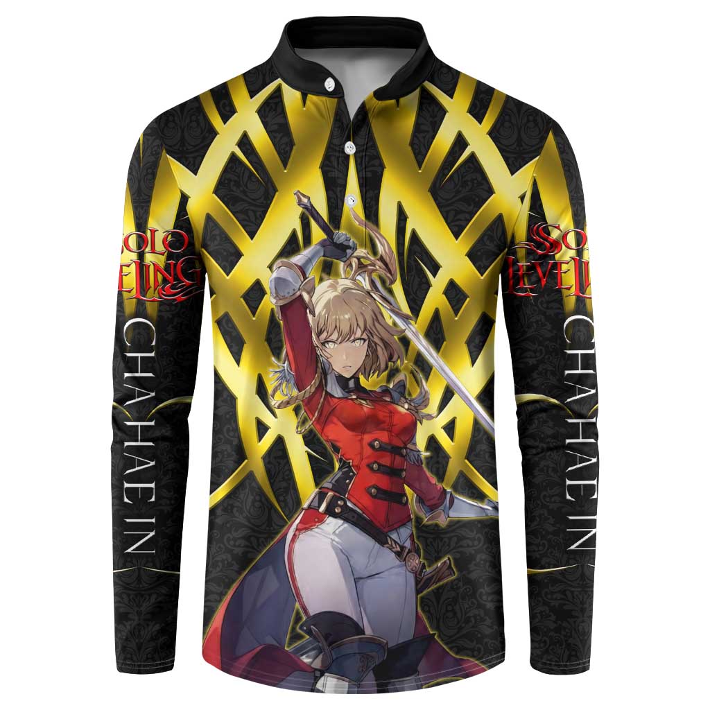 Cha Hae In Solo Leveling Button Sweatshirt Golden Bladecore Anime Style