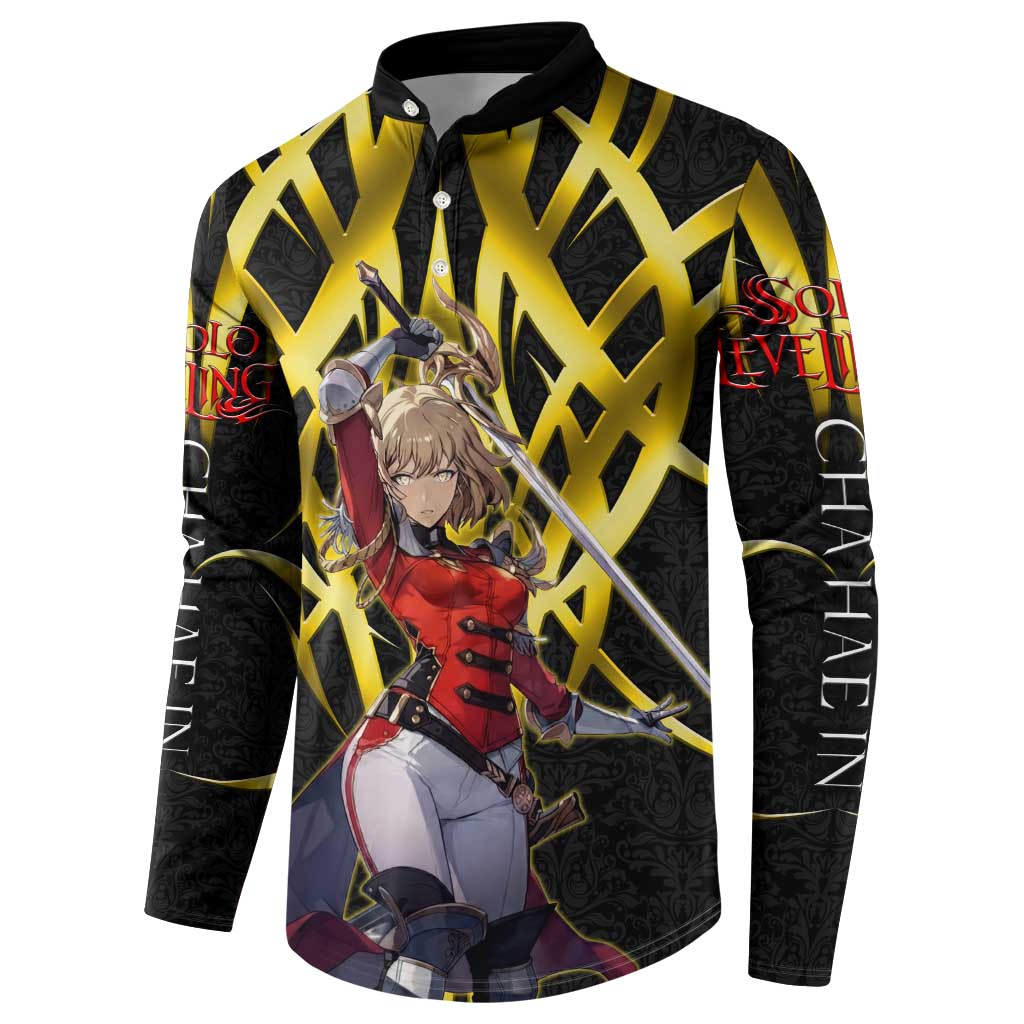 Cha Hae In Solo Leveling Button Sweatshirt Golden Bladecore Anime Style